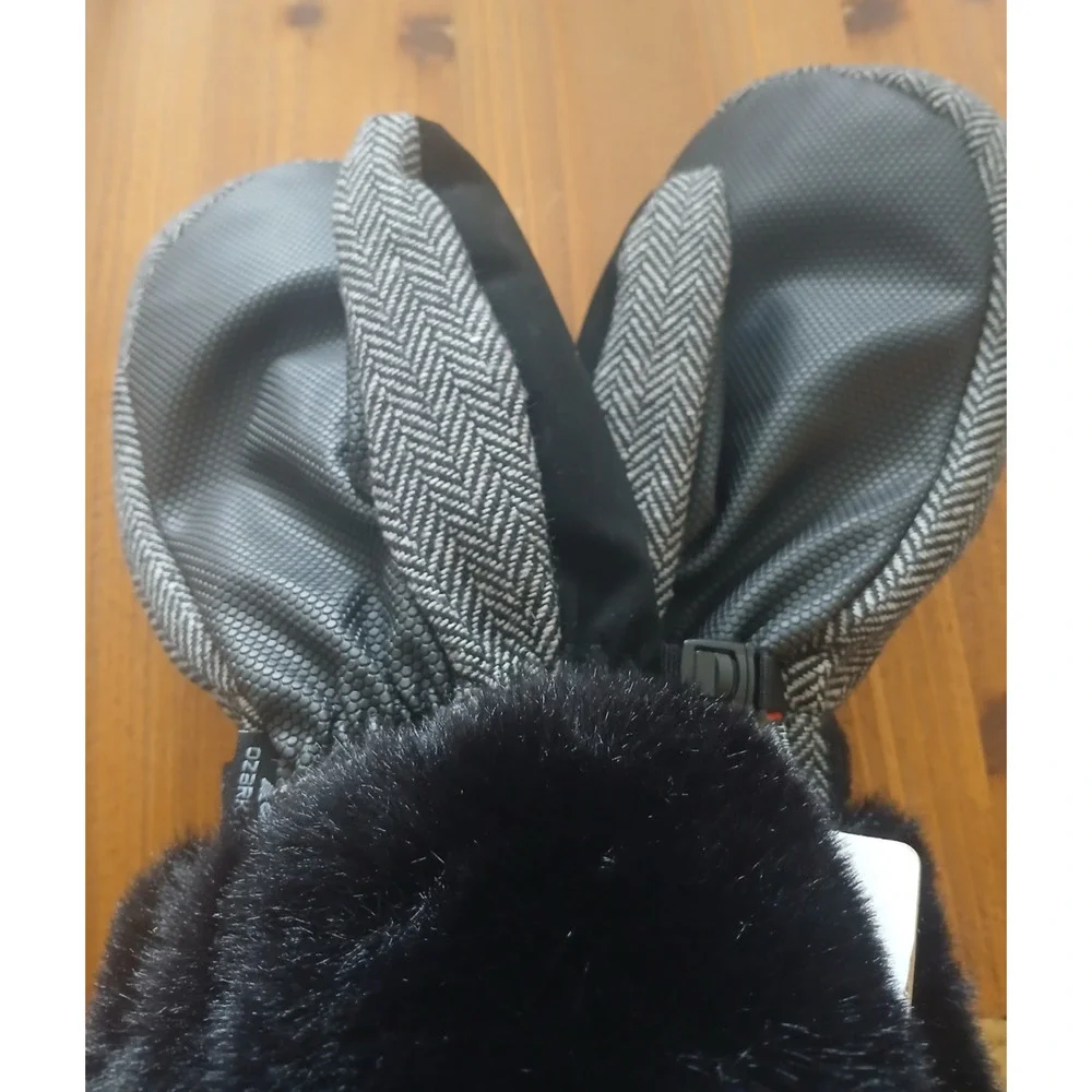 Ozark Trail Women's Gray Herringbone 3M Thinsulate Ski Mittens Faux Fur Size S/M
